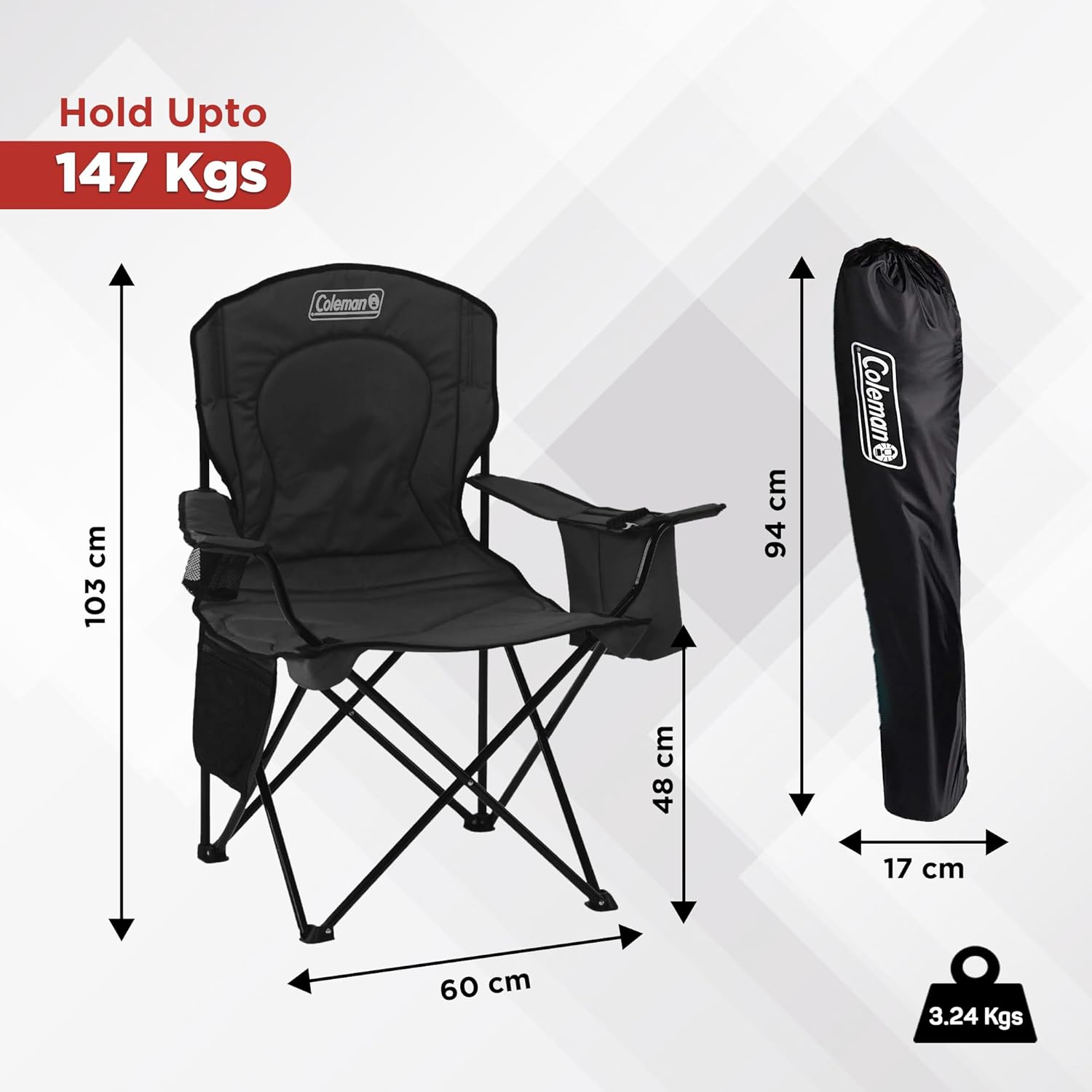 Coleman Portable Camping Chair with 4-Can Cooler, Fully Cushioned Seat and Back with Side Pocket and Cup Holder, Carry Bag Included, Collapsible Chair for Camping, Tailgates, Beach, and Sports - Image 3