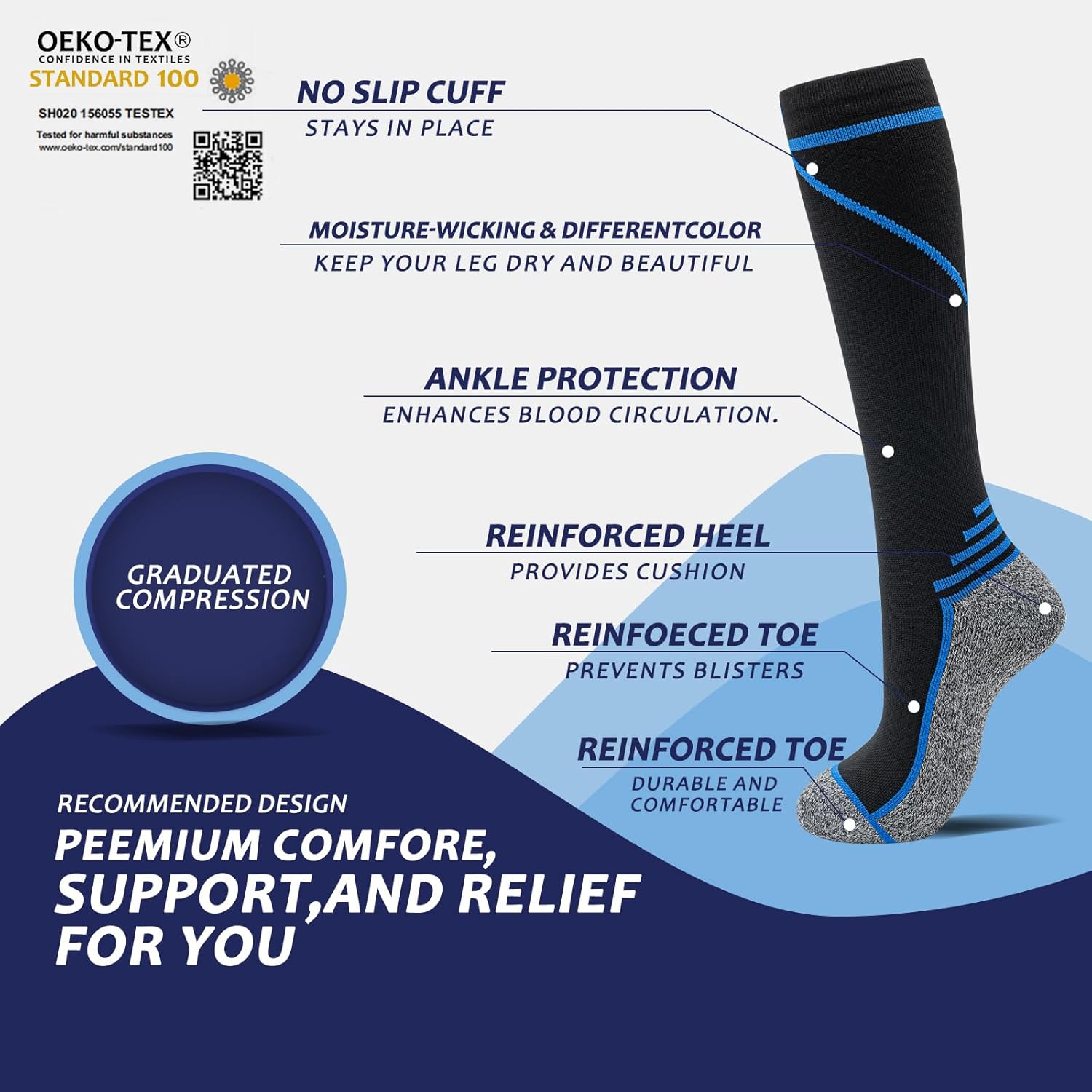 8 Pairs Compression Socks for Men & Women 20-30 mmHg Knee High Nurse Pregnant Running Medical and Travel Athletic - Image 3