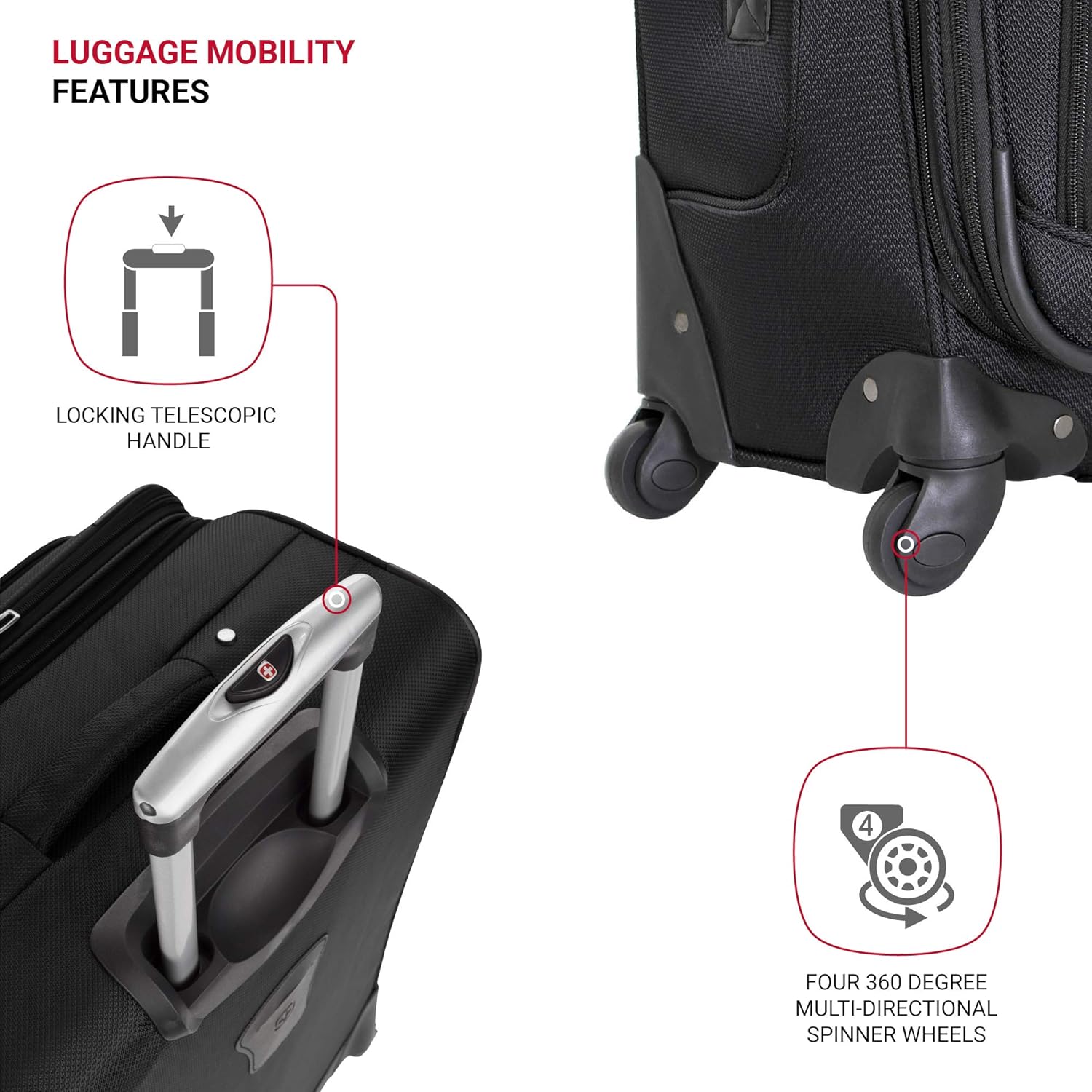 Sion Softside Expandable Luggage, Black, Carry-On 21-Inch - Image 2